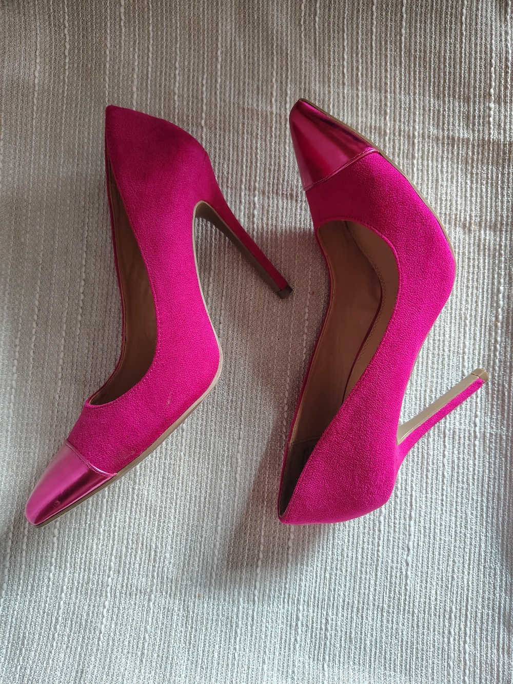 Fioni Hot Pink Pointed Toe Pumps Metallic Cap Toe Heels Size 7.5 - Picture 11 of 11